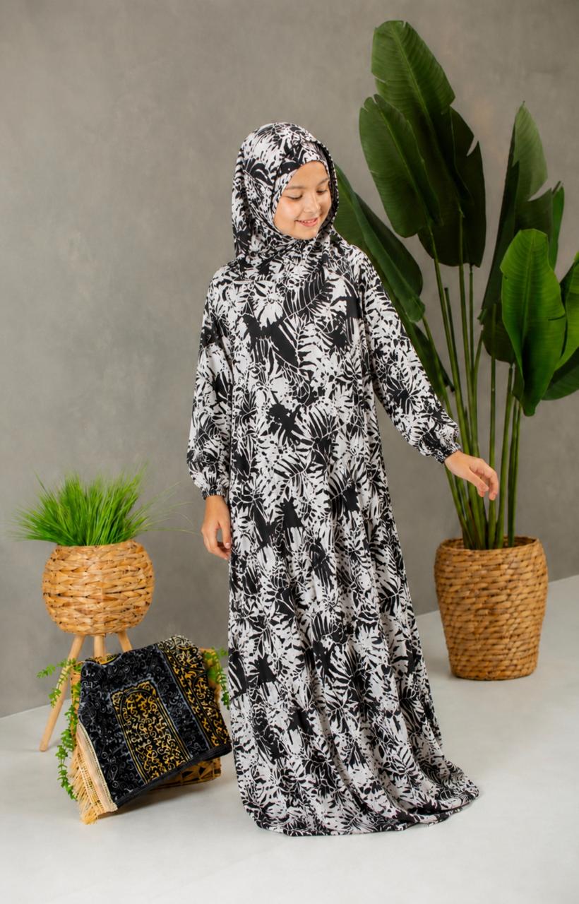 Kids Rayon Prayer Dress with Attached Khimar & Front Zipper
